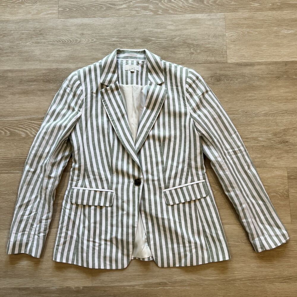 LOFT Striped Green & White Blazer Jacket-Size 2